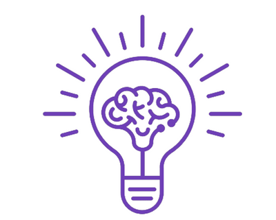 Outline drawing of a lightbulb in purple
