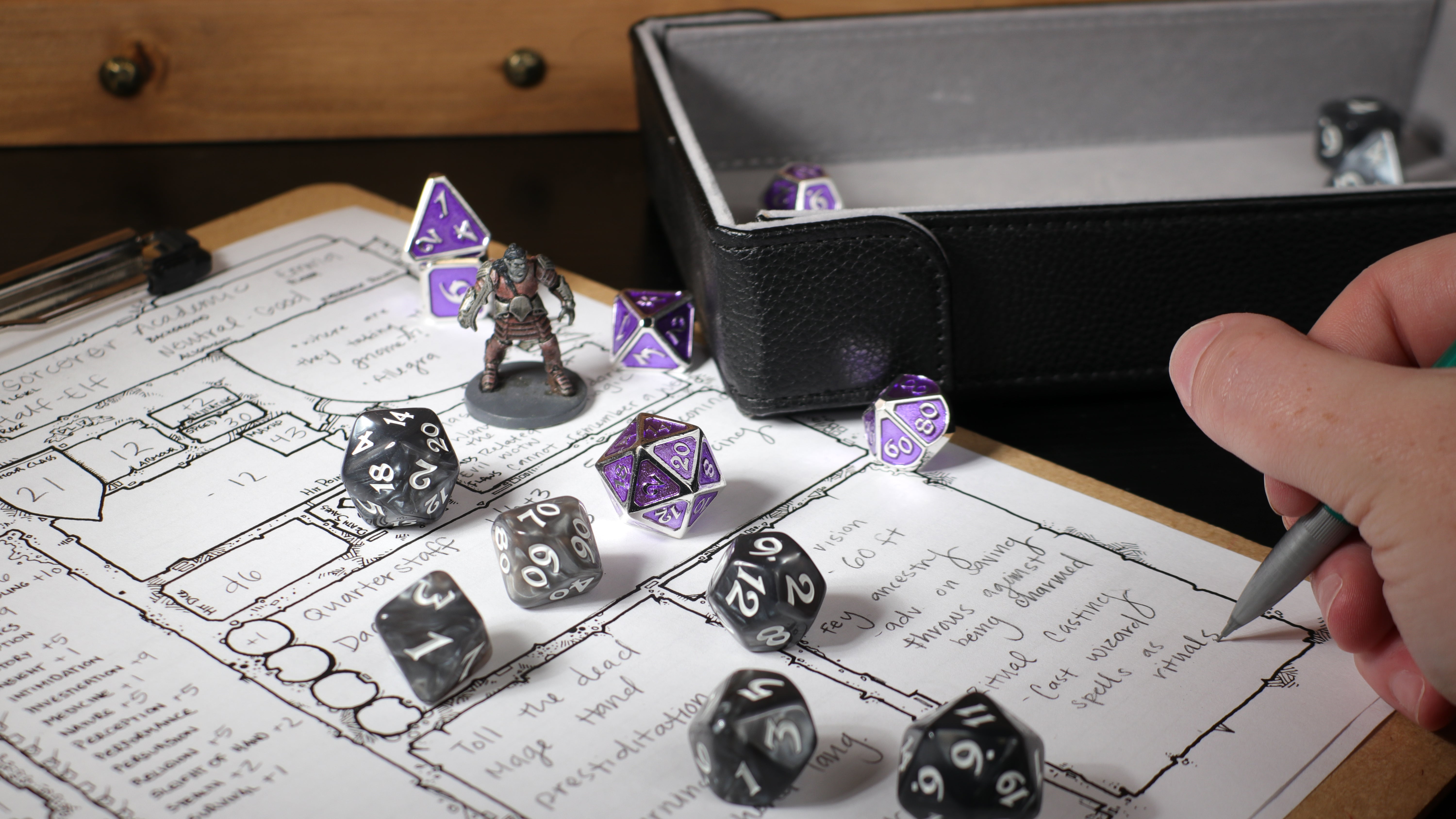 Antique White Poly Dice Set (7) For D&D Dungeons & Dragons Pathfinder - Total Party Kill