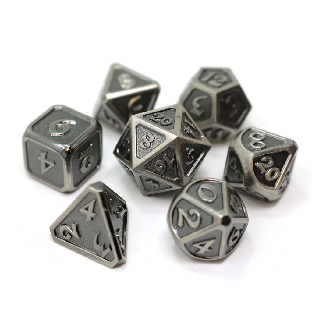 7 Piece RPG Set - Mythica Battleworn Silver by Die Hard Dice