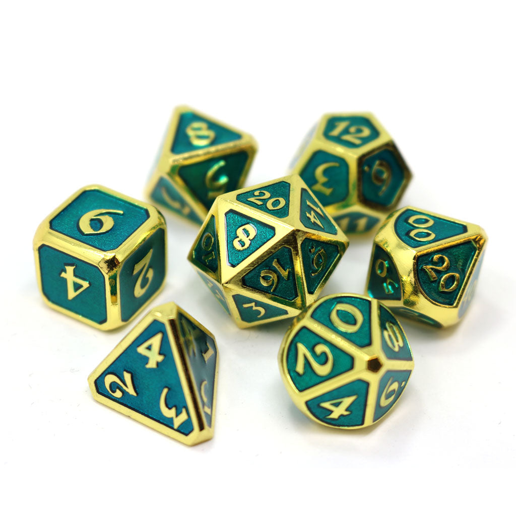 7 Piece RPG Set - Mythica Gold Aquamarine by Die Hard Dice