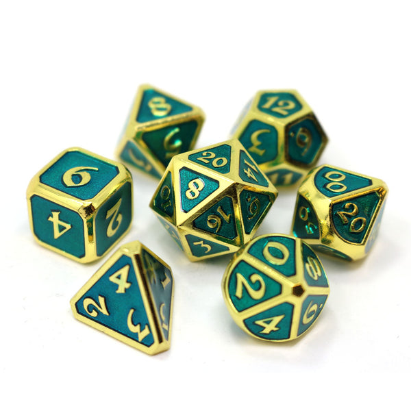7 Piece RPG Set - Mythica Gold Aquamarine by Die Hard Dice