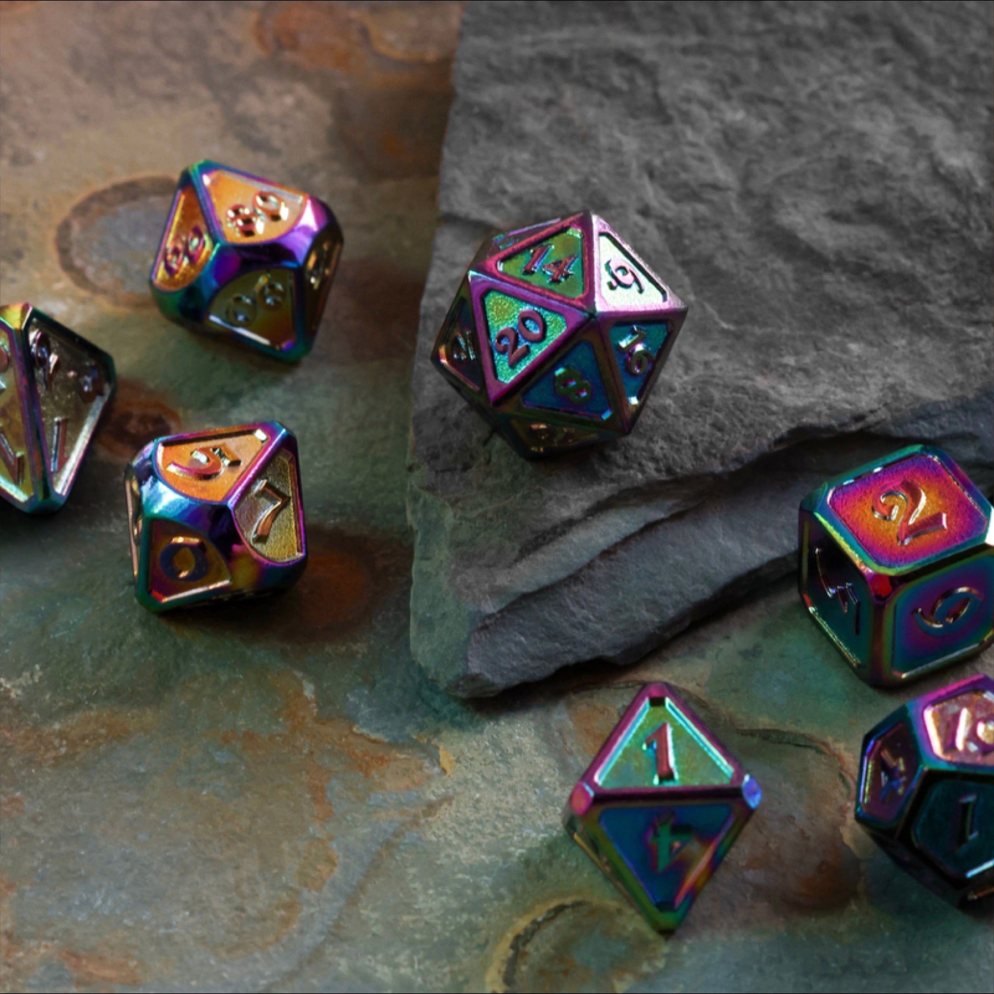 7 Piece RPG Set - Mythica Scorched Rainbow by Die Hard Dice