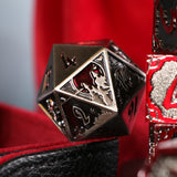 Vampire-themed Oversized metal d20 perfect for the curse of strahd or any other chilling dnd campaign