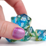 Blue and green rpg dice set