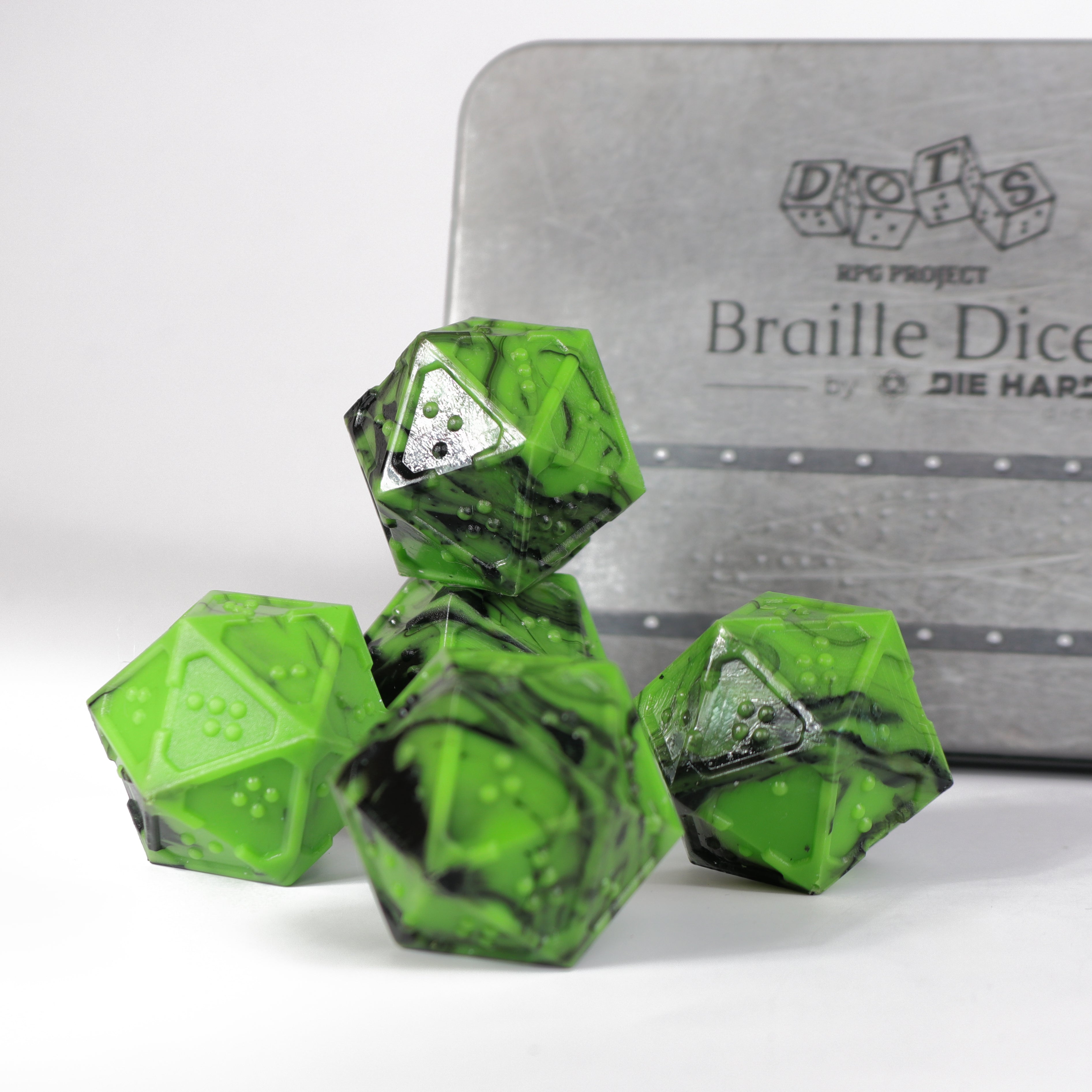 5d20 Set - DOTS Braille Acrylic - Cursed Acid – Die Hard Dice