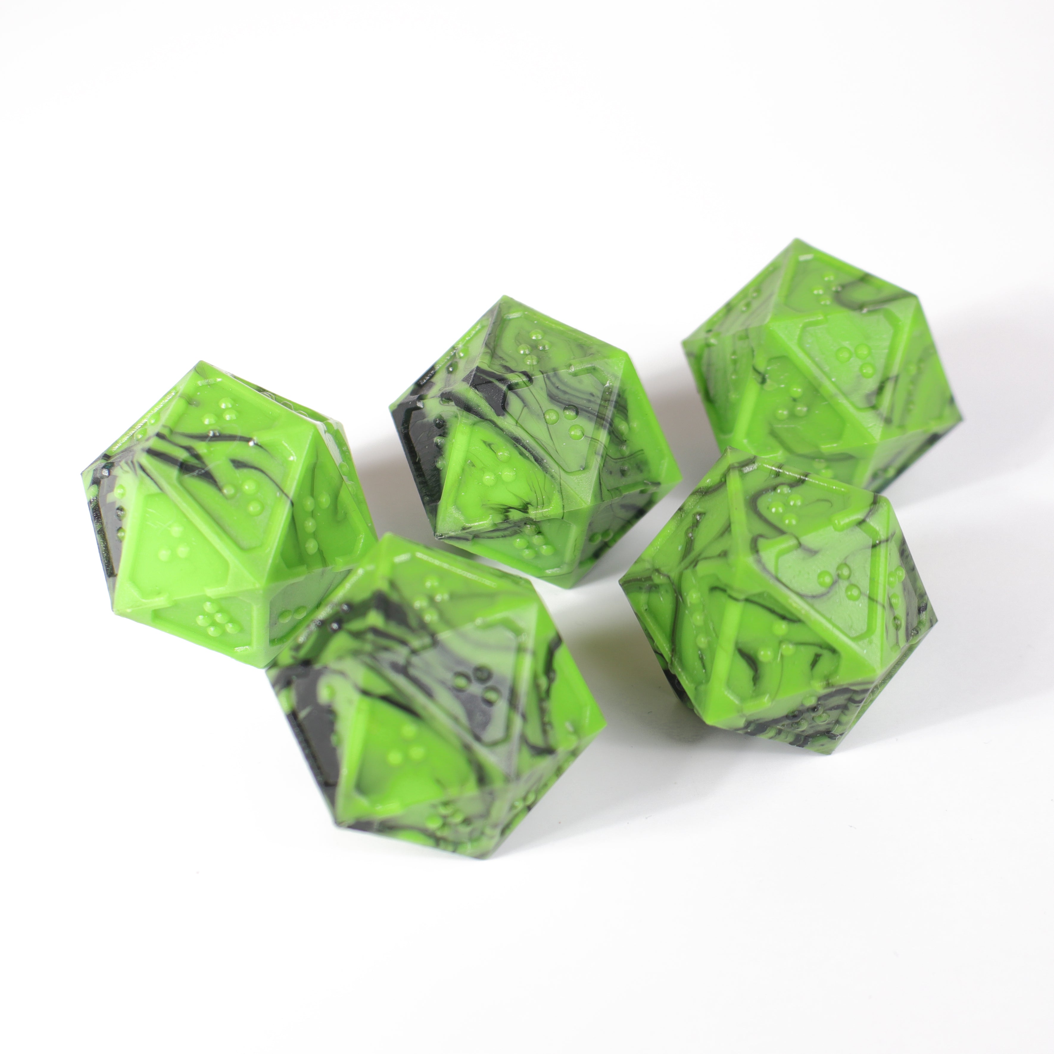 5d20 Set - DOTS Braille Acrylic - Cursed Acid – Die Hard Dice
