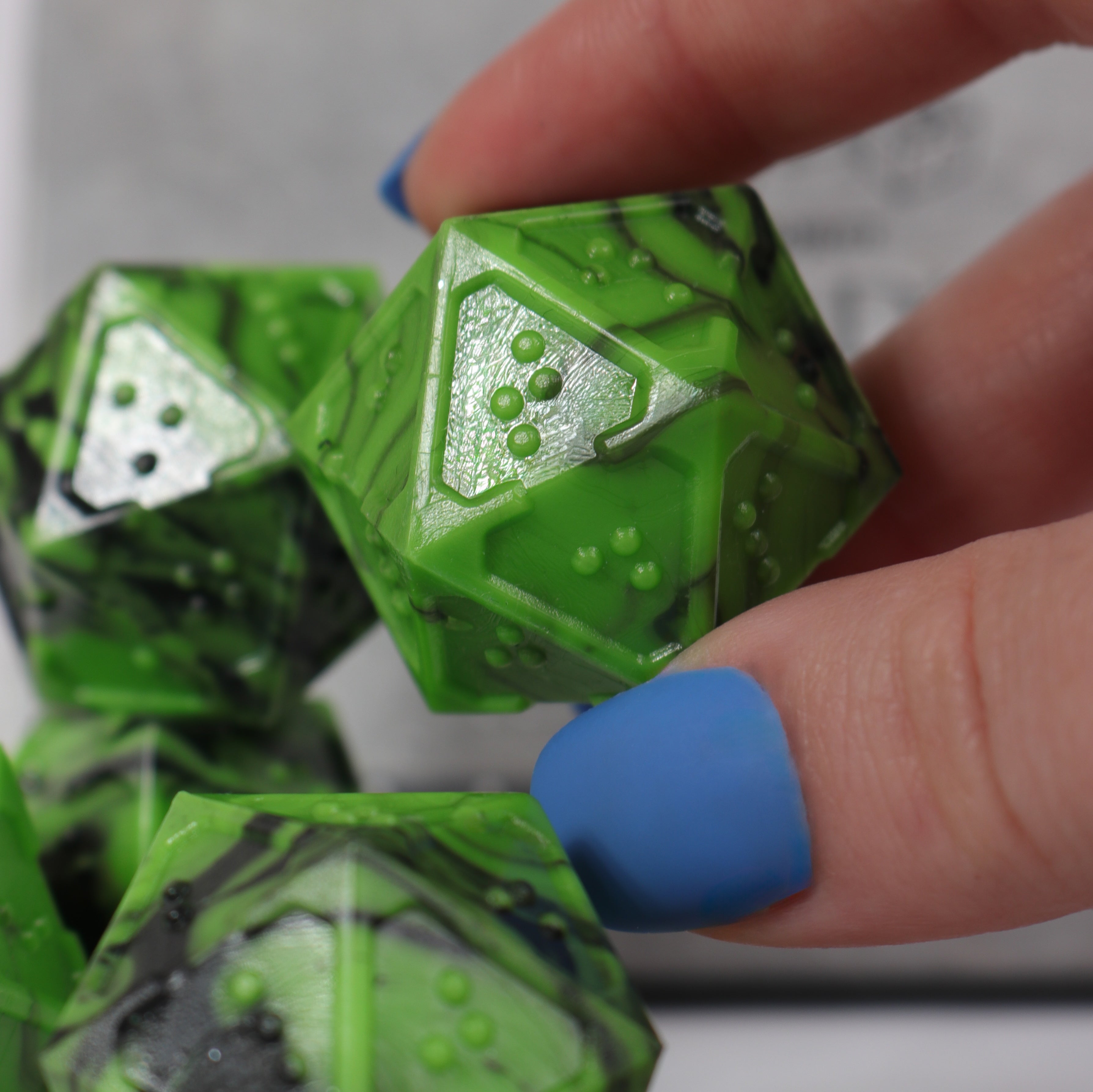 5d20 Set - DOTS Braille Acrylic - Cursed Acid – Die Hard Dice