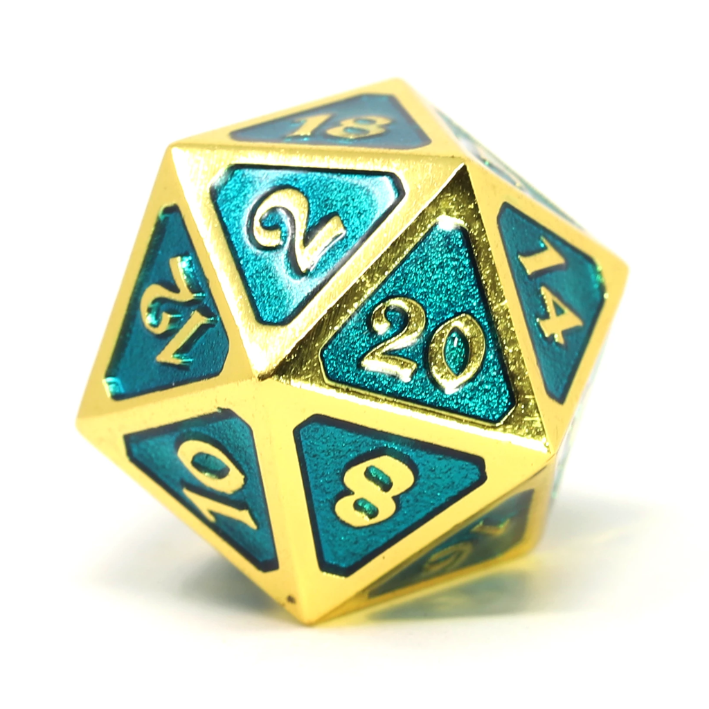 Single d20 - Mythica Gold Aquamarine by Die Hard Dice