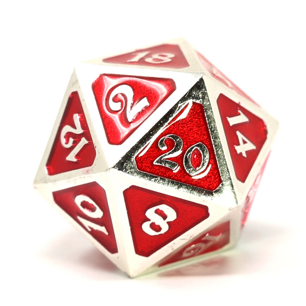 Single d20 - Mythica Platinum Ruby by Die Hard Dice