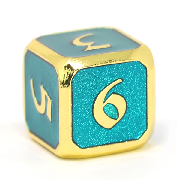 Single d6 - Mythica Gold Aquamarine by Die Hard Dice