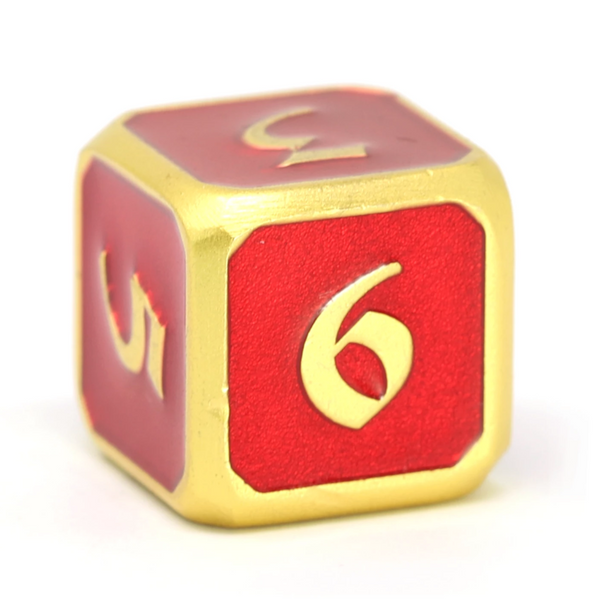 Single d6 - Mythica Satin Gold Ruby by Die Hard Dice