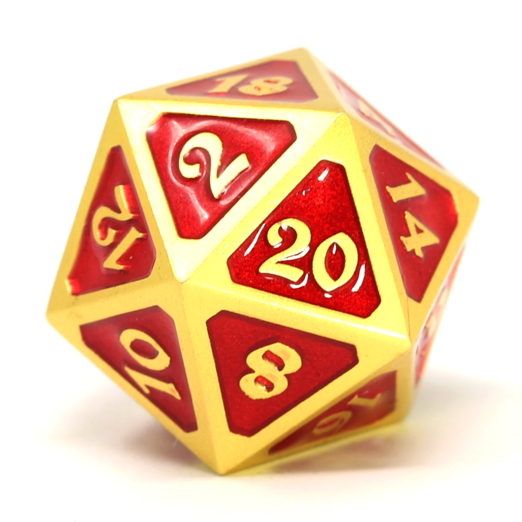 Single d20 - Mythica Satin Gold Ruby by Die Hard Dice