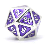 Single d20 - Mythica Platinum Amethyst by Die Hard Dice