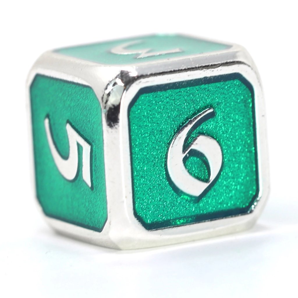 Single d6 - Mythica Platinum Emerald by Die Hard Dice