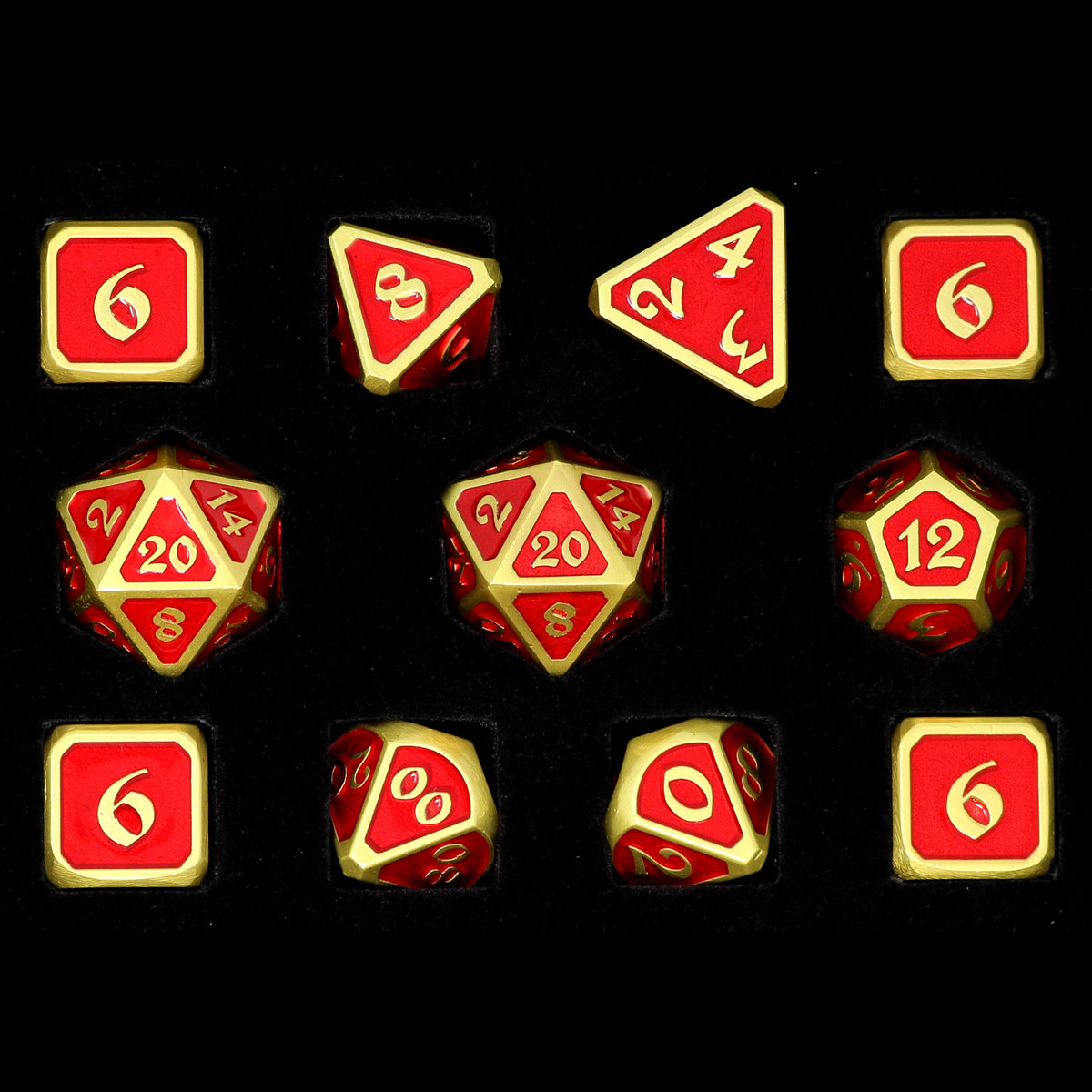 11 Piece RPG Set - Mythica Satin Gold Ruby by Die Hard Dice