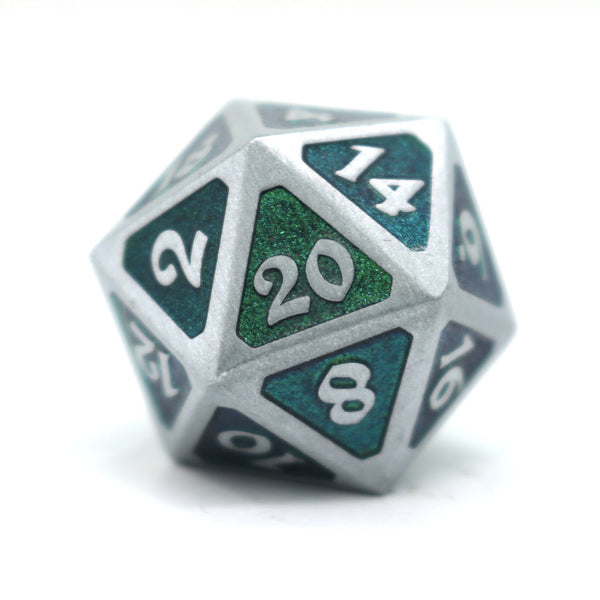 Single d20 - Mythica Gold Aquamarine by Die Hard Dice