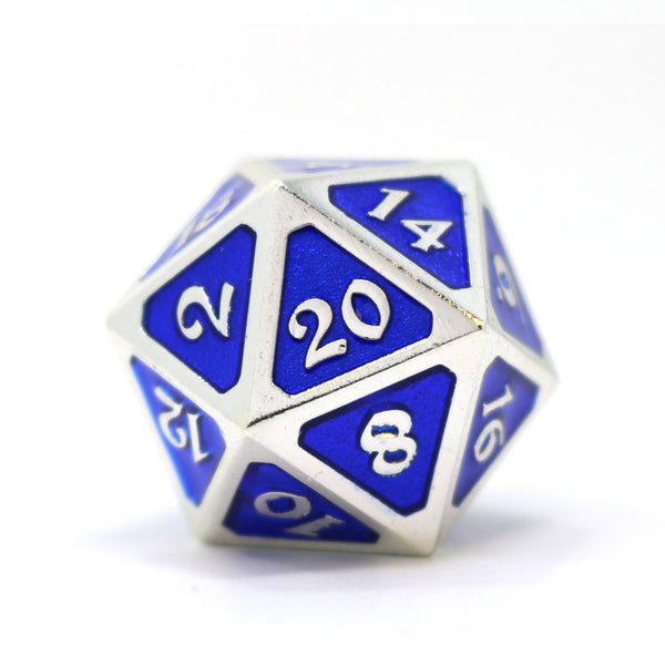 Single d20 - Mythica Platinum Sapphire by Die Hard Dice