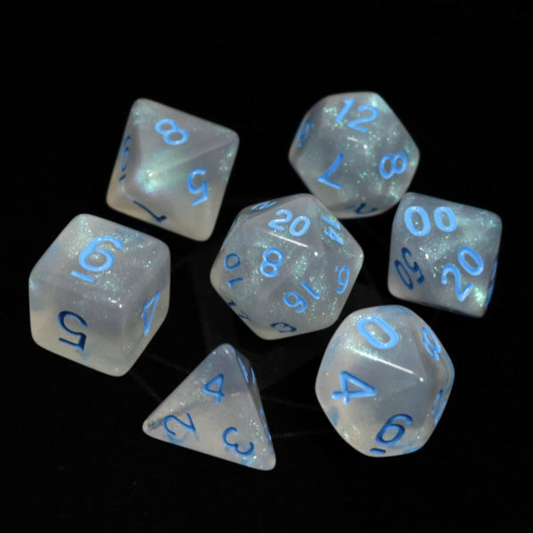 7pc RPG Set - Glacial Moonstone with Blue