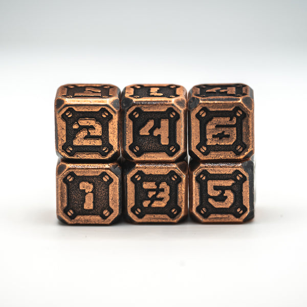 6 d6 Set with Case - Industrial Battleworn Copper