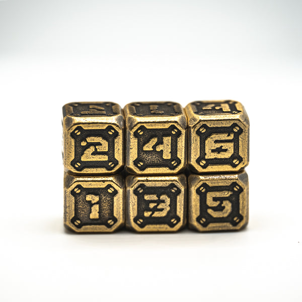 6 d6 Set with Case - Industrial Battleworn Gold